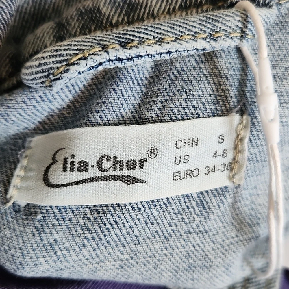 NWT Elia Cher Denim White Fringe Jacket
